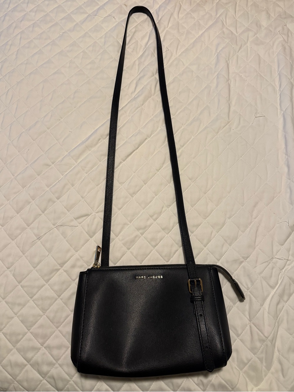Marc Jacobs Black Leather Slim Crossbody with Gold Hardware